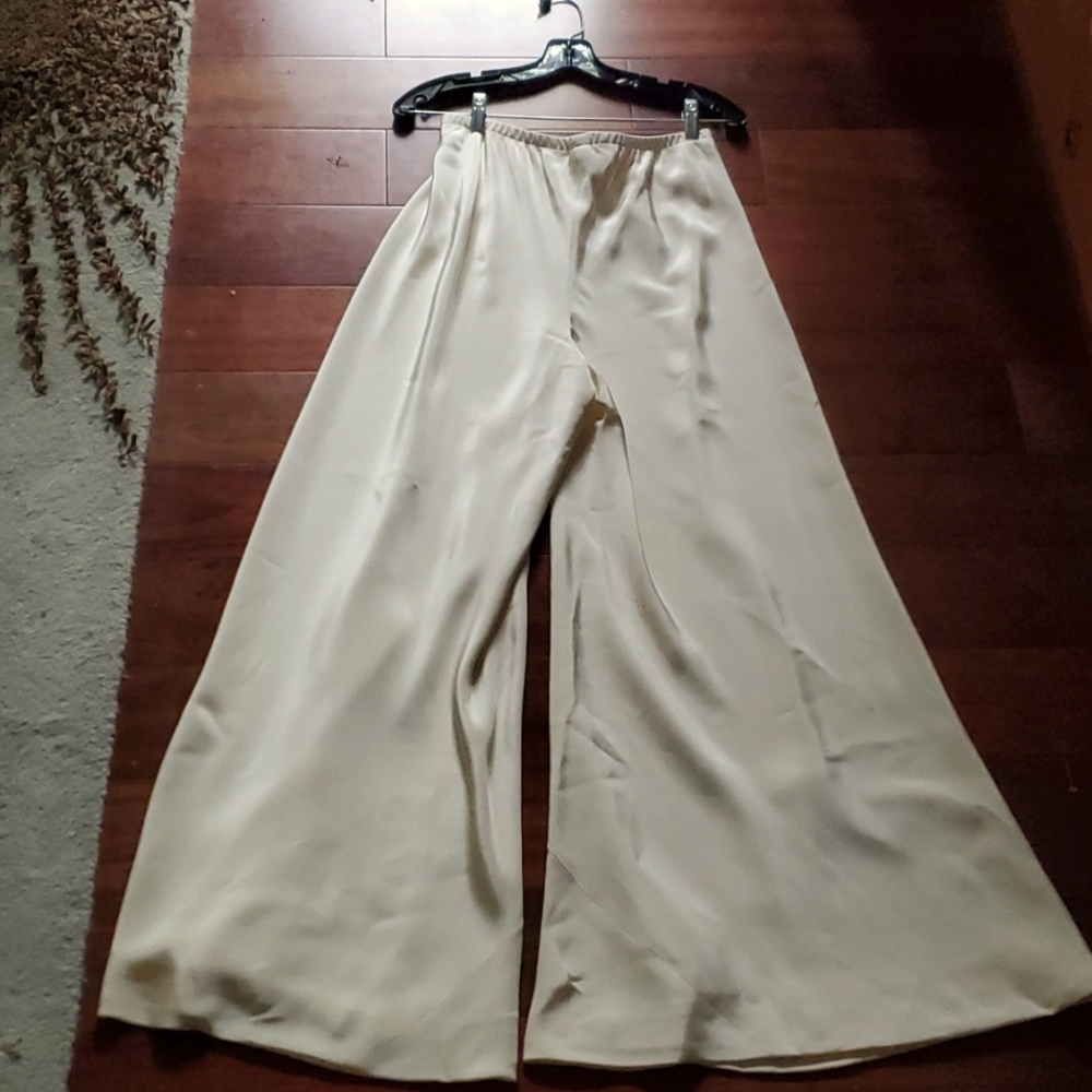 Mark Heister Cream Silk palazzo pants
